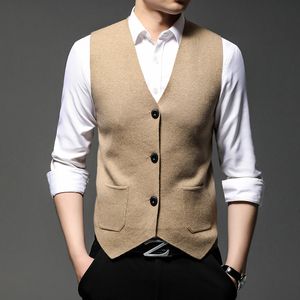 Herrtröjor män ärmlös tröja väst Slim stickad cardigan västar busslighet avslappnad fast färg manlig Waistcoat ullkläder 3xl 230828