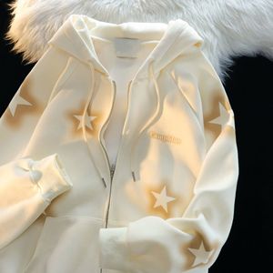 Мужские толстовки с капюшоном Американский кардиган со звездным принтом Y2K Толстовка женская оверсайз в ленивом стиле Корейская свободная пара на молнии Повседневная куртка 230829