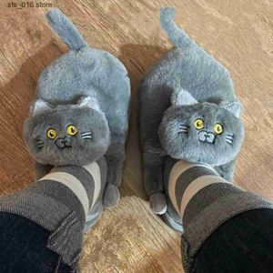 Artı kadınlar sevimli kedi erkekler için comwarm ev tüylü kapalı kaii zemin ayakkabıları kaymaz kabarık kış sıcak terlik t pers