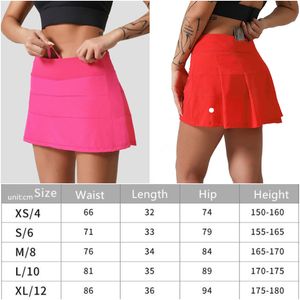 LL-88207 Abiti da yoga da donna Gonne da tennis a vita alta Gonna a pieghe da esercizio Cheerleader Abiti corti Abbigliamento fitness Ragazze che corrono Pantaloni elastici Abbigliamento sportivo Foderato