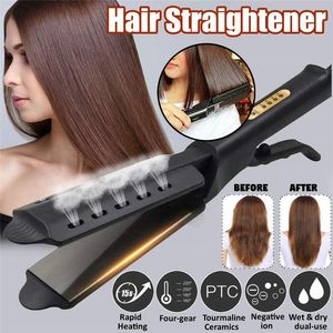 Haarglätter Haarglätter Fourgear Temperatureinstellung Keramik Turmalin Ionic Flat Iron Widen Panel Professionelles Styling-Tool 230828