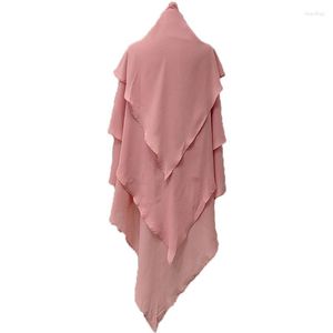 Abbigliamento etnico nelle donne Abaya 3 STRATI Indumento di preghiera Copricapo Dubai Turchia Indonesia Musulmano Pianura Alti Khimar Sciarpa Copricapo Hijab