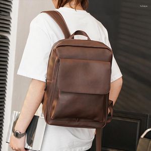 Backpack Vintage PU Leather Backpacks Men Fashion Korea Style Travel Bag Trendy Men's High Capacity Laptop School Bags