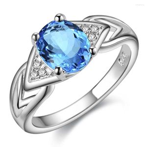 Anéis de cluster clássico azul zircão oval atacado 925 jóias banhado a prata anel moda para mulher/vdrjscqj ybkwmlrf