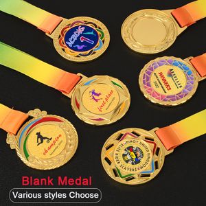 Obiekty dekoracyjne figurki 1PCS Złoty medal niestandardowe puste medale do maratonu konkursowego Medale Runda
