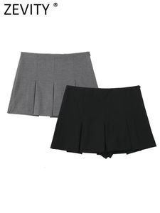 Etekler zevity kadınlar yüksek bel geniş pileler tasarım ince şort kadın yan fermuar culottes şık pantalon cortos p2576 230828