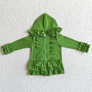 Jaquetas moda outerwear bebê menina casaco verde plissado manga longa com capuz de algodão com zíper moletom crianças roupas infantis