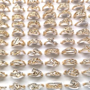 50pcs/pack Mixed Models Heart Shape etc. Rhinestone Women's Rings Silver and Gold Color For Choose