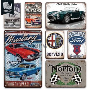 Metallmålning ineed retro ford mustang metall tennskylt vintage bil märke vägg klistermärken garage dekoration man grotta hus väggplatta järnplack x0829