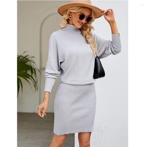 Casual Dresses Women Solid Sweater Dress Warm Soft Stand Collar Long Sleeve Hips Elegant Female Spring Autumn Versatile Knitting Frocks