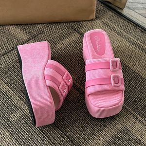 Slippers Summer Suede High Heels Shoes Casual Women 2023 Fashion Open Toe Flip Flops Party Thick Slides Sandals