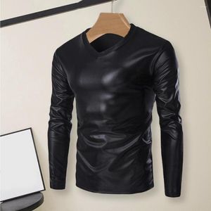 Men's T Shirts Men Top Slim Fit V Neck Long Sleeve T-shirt Trendy Shiny Bronzing Gloss Blouse For Parties Stage Proms