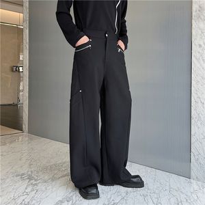 Мужчины штаны 2023 Осенний корейский стиль уникальный сплайп -костюм на молнии. Мужчина случайная свободная шва для Trousera Size M XL 230828