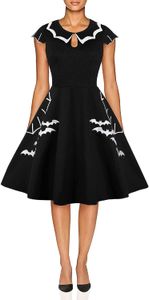 New Fashion Women's Plus Size Dress Bat Spider Web Embroidery Halloween Vintage Dress