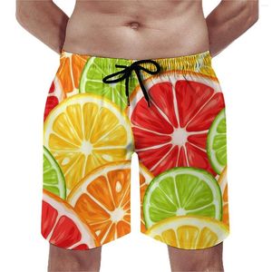 Shorts masculinos verão ginásio colorido laranjas correndo frutas impressão placa personalizada calças curtas clássico secagem rápida troncos de praia plus size