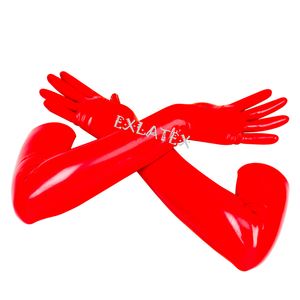 Fäustlinge, Latex-Handschuhe, Handschuhe, rot, lange Outfits, Gummi, Fetisch, Mode, Party, Kostümzubehör, 60 cm, 230828