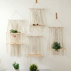 Arazzi Macrame Mensola sospesa a parete Mensole galleggianti in legno Decorativo Boho Decorazioni per la casa Scaffalature per interni ed esterni in corda fatte a mano per piante 230828