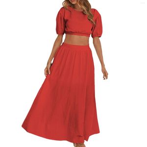 Casual Dresses Summer For Women Clothing 2023 Plus Size Solid Kort ärm i mitten av kjolen Dräkt Formellt tillfälle