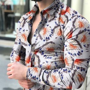Camisas de vestido masculinas moda camisa luz luxo manga longa flor padrão top slim fit botão solto bola festa S-6XL