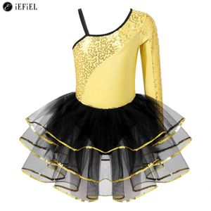 Abbigliamento da ballo per bambine, paillettes scintillanti, monospalla, balletto, danza, tutu, body, lirico, moderno, contemporaneo, costume, sala da ballo, danza 230829