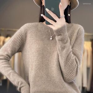 Suéter feminino suéter de lã merino outono inverno cashmere gola redonda pulôver solto moda coreana luxo malha top mulher