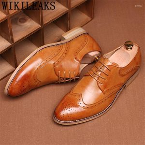 SURES Buty Brogue Men Formal Wedding 2023 Włoska winda na wieczorne klasyczne eleganckie brąz