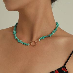 Kedjor Enkel fashionabla grönt turkos halsband för kvinnor Pearl Buckle Jewelry Accesorios Wedding Party Gift grossist