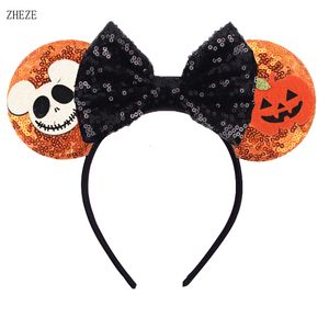 Hair Accessories Halloween Pumpkin Mouse Ears Headband For Girls Sequins 5"Bow Hairband KidsAdult Festival Party DIY Hair Accessories 230828