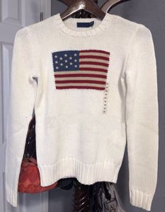 Maglione polo in puro cotone con bandiera americana per maglieria da donna