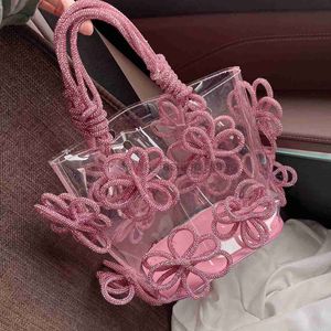 Torby na ramię Damskie letnie przezroczyste PVC Diamond Pink Bow Handdesigner Bag Portfera Luksusowy dhinestone Wedding Party Projektant Caitlin_fashion_bags