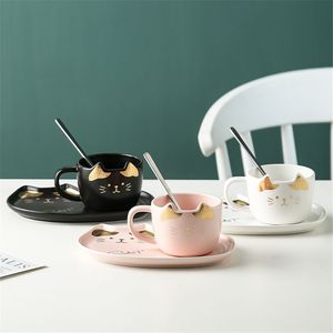 マグカップセラミックコーヒーカップセット漫画猫ティーソーサースプーン朝食ミルクマグパンデザートディッシュクリエイティブカップルギフト230829