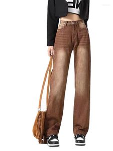 Jeans da donna Vintage Brown Belli pantaloni Harem a gamba larga pigri femminili in denim alla moda giapponese