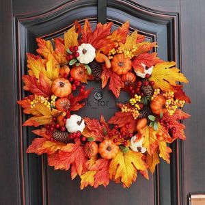 Ghirlanda per porta autunnale Natale Decorazione di Halloween Zucca Bacca Pigna Acero Ghirlanda artificiale Panno Rattan Materiale Casa HKD230828