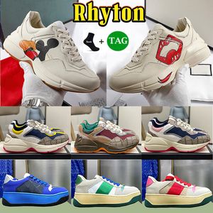 Rhyton designer skor män kvinnor plattform sneakers screener canvas casual sneaker mode gammal pappa sko mens vintage chunky läder