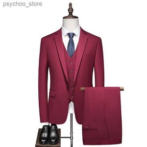 Fine high-end men (suit + vest + trousers) new fashion British business solid colour large size suit wedding three pieces set Q230828