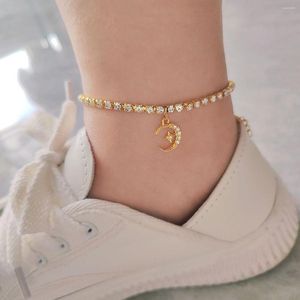 Anklets Simple Crystal Moon Star Pendant For Women Bracelets Summer Sandals Jewelry On Foot Leg Chain Surf Beach Anklet Gift