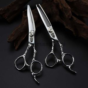 Scissors Shears Professional Japan 440c steel 6 '' Curved hair cutting scissors Silver haircut thinning barber cut shears hairdressing scissors x0829