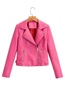 Couro feminino falso chegada primavera inverno outono marca motocicleta jaquetas de couro rosa jaqueta feminina casaco fino plutônio vermelho 230829