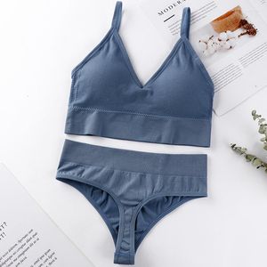 Conjuntos de sutiãs mulheres francês sem costas push up roupa interior conjunto sexy g-string sem costura bralette feminino lingerie tanque macio colheita superior ginásio esporte sutiã