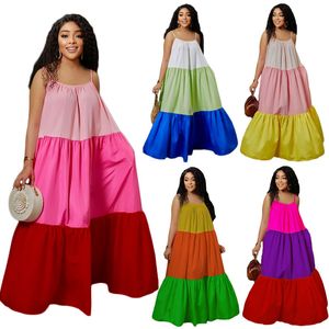 Atacado moda grande balanço vestido de verão cor bloqueando plus size vestidos maxi africanos