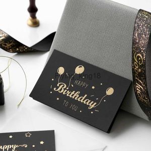 1 Set Black Bronzing Greeting Birthday Card Invitations Postcard Blank Writeable Blessing with Envelope Sticker HKD230829