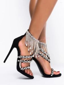 Toe Rhinestone Fringe Bling Sandals Open Crystal Stiletto Heels Summer Sexy Women Shoes Casual Party Designer Zipper 356 312 c