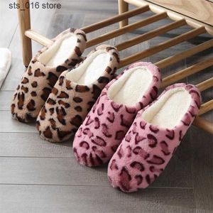 Slippers Home Cootelili Women com Faux Fur Flats Heel Inverno Mantenha sapatos quentes para feminino Impressão de leopardo Basic 36-45 T23082 AC58