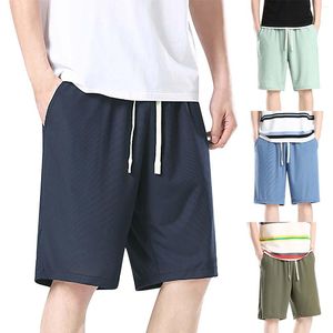 Shorts masculinos meia presente menino verão gelo seda fina solta grande esporte capris calças casuais praia para homens virar