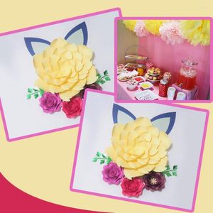 Dekoratif çiçekler diy büyük kağıt dev gül fleurs zeminler 4pcs 2 yaprak düğün süslemeleri için kulaklık çocuklarının doğum günü videosu