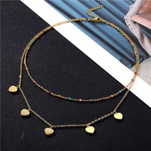 Link Bracelets Double Layer Stainless Steel Chains Splice Necklace For Women 14K Gold Plated Chain Heart Pendant Necklaces Jewelry Gift
