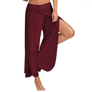 Aktiv shorts sexig midja bred ben flytande byxor kvinnor avslappnad sommar lång lös yoga