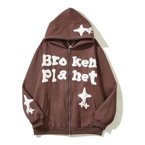 Pianeta rotto pianeta di alta qualità Spede felpe da cappuccio da uomo in schiuma Moon Graffiti cerniera con cappuccio per uomo pile casual Candigan Coat unisex hip hop sciolto 230829