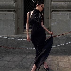 Повседневные платья Zoctoo Уникальная индивидуальность вечерняя модная рукавочная уличная тенденция Trash Dark Y2K Стиль черное платье