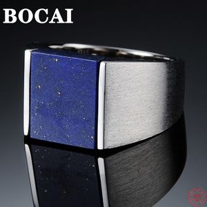 Wedding Rings BOCAI Real Sterling Silver S925 Ring Men s Lapis Lazuli Personality Retro Thai Jewelry Argentum For Men 230830